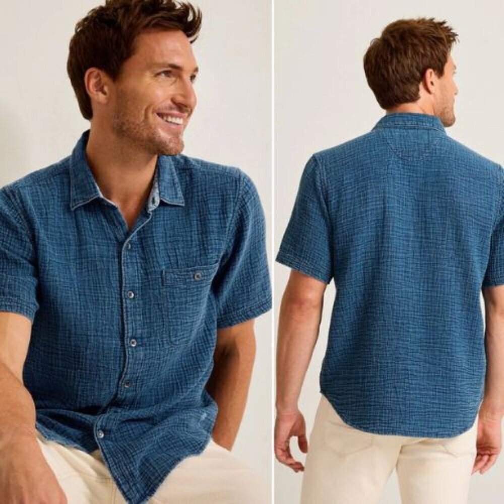 Tommy Bahama Men's Blue Beachside Cruiser Crinkled Shirt Size 4XLB 54252